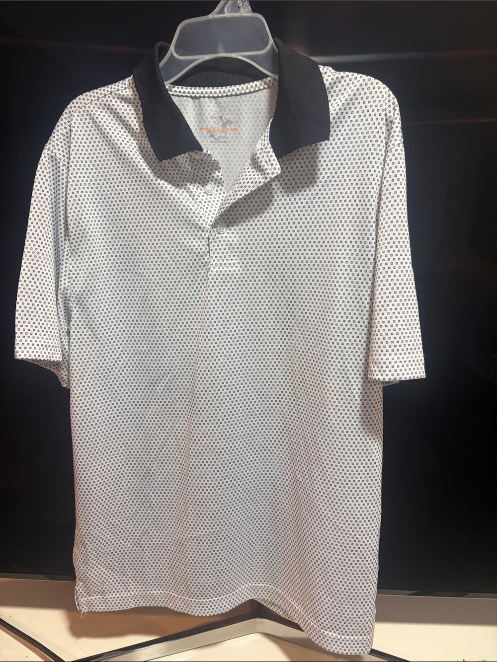 Beverly Hills Polo Club White Polo with Black Collar and Micro Dot Pattern